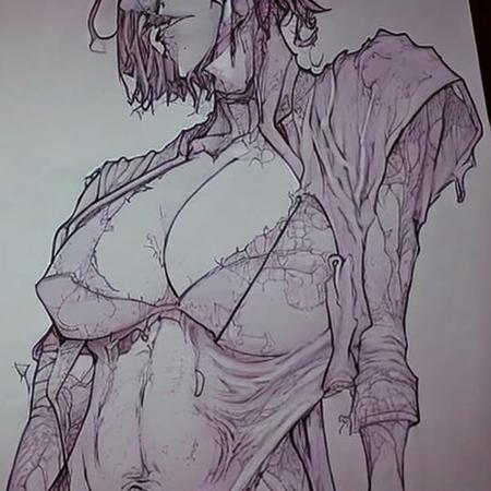 Evang, rotting zombies, female dressed in torn clothing