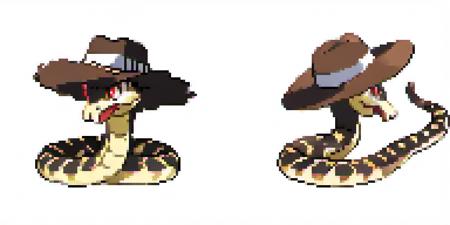 rattle snake with cowboy hat groundtype poisontype white background front and back pokemon