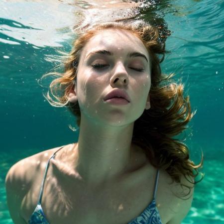 Candid photo of a young woman, underwater, age 20, wearing bikini, closed eyes and dreaming expression, upper body visible, on a sunny day underwater, shot on a Canon EOS 5D with a 50mm lens, in the style of Alberto Seveso., (masterpiece, best quality, hires, high resolution:1.2, 4k, 8k , high quality), extremely detailed, realistic, intricate details, highres, <lora:Kiiira_set2_V3_reg:1>