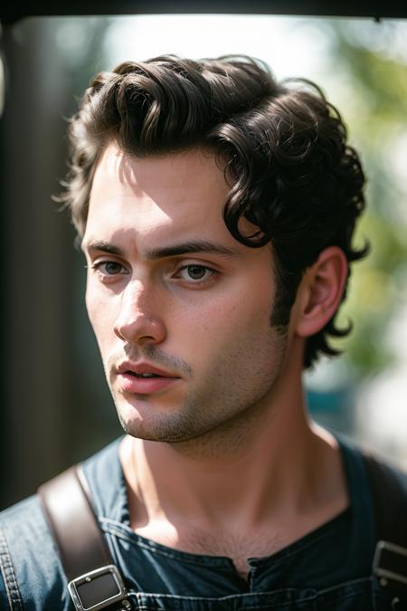 (masterpiece), (extremely intricate:1.3), (realistic), Sitting photo of PennBadgley, (puzzled:1.2), wearing overalls, with fade with sideburns haircut , background lunar base, (bokeh photo, Magic Hour Light, Hasselblad 500C Camera, ƒ/1.4, ISO 51200, Fisheye focal length, expressionism, hyperdetailed), <lora:PennBadgley:1.2>, RAW photo, (high detailed skin:1.2), 8k uhd, dslr, high quality, film grain