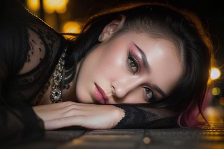 (a cute girl, 22 years old, bent over , on her knees ,pale skin ,  pink hair ,skinny:1.1),(big ass, russian gotic girl, edgy vibe, dark, mascara, eyeliner, sexy ass ,dark cheeks, expressive lips, Unique facial piercings, alluring necklace, stylish sexy streetwear, alluring thighs, aesthetic tattoos on her body, almond shaped eyes, Dimples, cat eye makeup, Defined jawline, skin pores )(best quality, high quality, photograph, hyperrealism, masterpiece, 8k:1.3), mestizo, burly, white shaggy hair, dark skin, smile, (low-key lighting, dramatic shadows and subtle highlights:1.1),(((in the middle of the street))) adding mystery and sensuality, trending on trending on artsy, concept art, (shot by helmut newton:1.1), rule of thirds, black and white, modern ,epiCRealism, epiCNegative