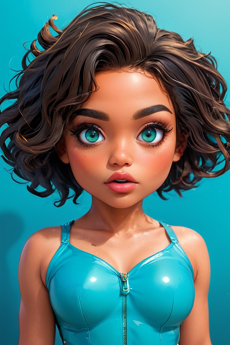 (cel-shading:2)+, (in ARTIST style:1.7), (masterpiece:1.7), tender Beauty, looking at viewer,
(somechibi, chibi, gorgeous 1girl, light dark skin, solo, masterpiece, 8k, HDR,), light tan, striking huge teal eyes filled with joy and excitement, extravagant eyelashes, aligned eyes, (extra long lashes:2),
character concept art of a beautiful woman, t-shirt, seductive, curly long hair, luscious lips, puffy lips,
comic book art, rough colored sketch, (simple background),
<lora:Someplastic_V2:0.8>, (ultra sharp focus:1.8), (detailed skin:1.8), (thin lines:1.8), (best quality:1.8),
<lora:glowneon_xl_v1:0.6>,
<lora:SomeChibi_Chibi_Style:1>,