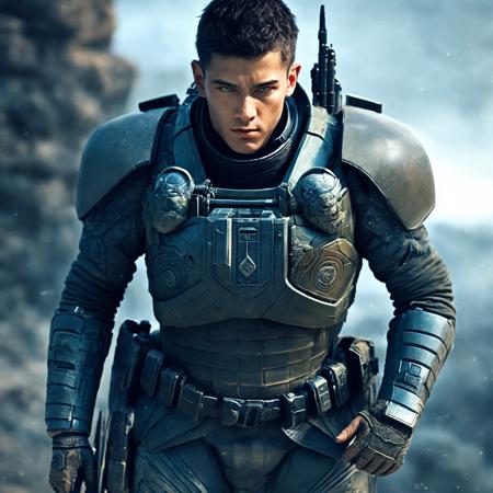 sci fi, futuristic, soldier, fight, armor, dramatic cinematic action