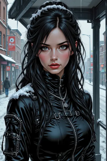 gothic woman in leather + anime