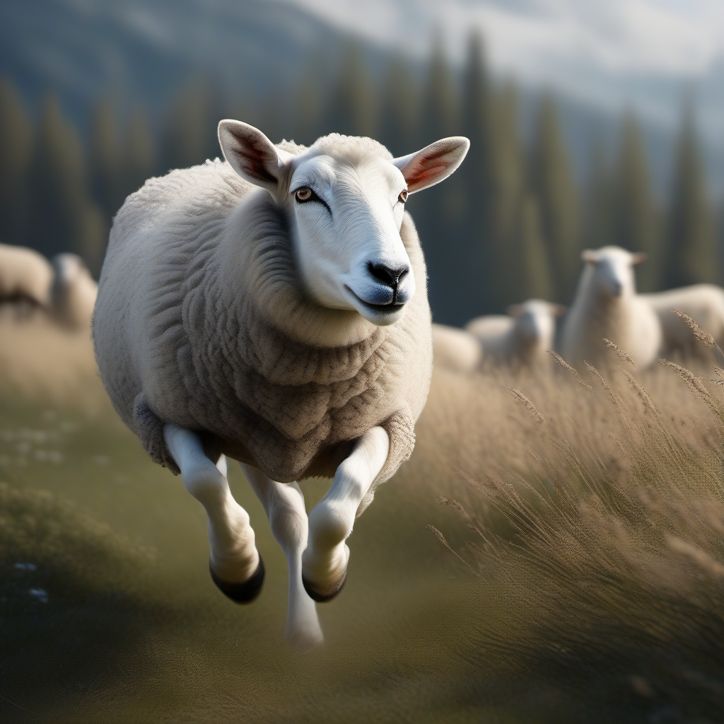sideview, ((sheep chasing wolf:1.2)), High quality photo realistic, 8k, detailed, realistic, 8k uhd, high quality