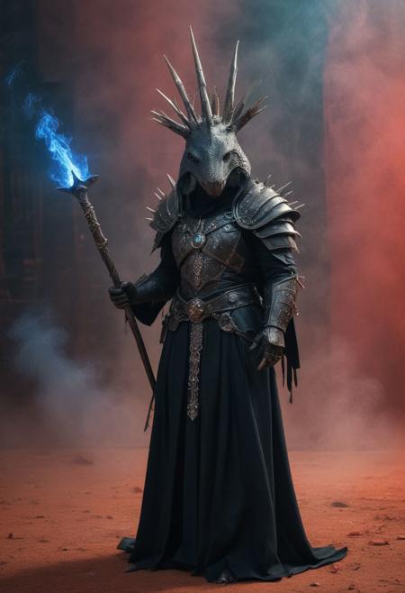 ((Full-length photograph / whole body photograph of the armadillo sorceress wearing long black sorceress robes with (silver spikes) and a (rod of blue fire) , standing in a  faint red mist, with an (obsidian tower) behind it)), 
:BREAK:
((Perfect photograph, strong fisheye-lens photograph (intense fisheye-view photograph), strong bokeh, cinematic photograph, experimental low angles, cinematic heaven, warm angelic lighting, intricately detailed, very detailed background, realisticvision-negative-embedding, epiCRealism ))