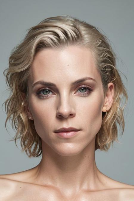 (CR-Maggi3Civantos-JernauGurgeh:0.9), (closeup:1.0) photo of woman, (grey background:1.0), (undercut hair:1.0), (oiled shiny skin:1.0), (tilted angle shot:1.1),