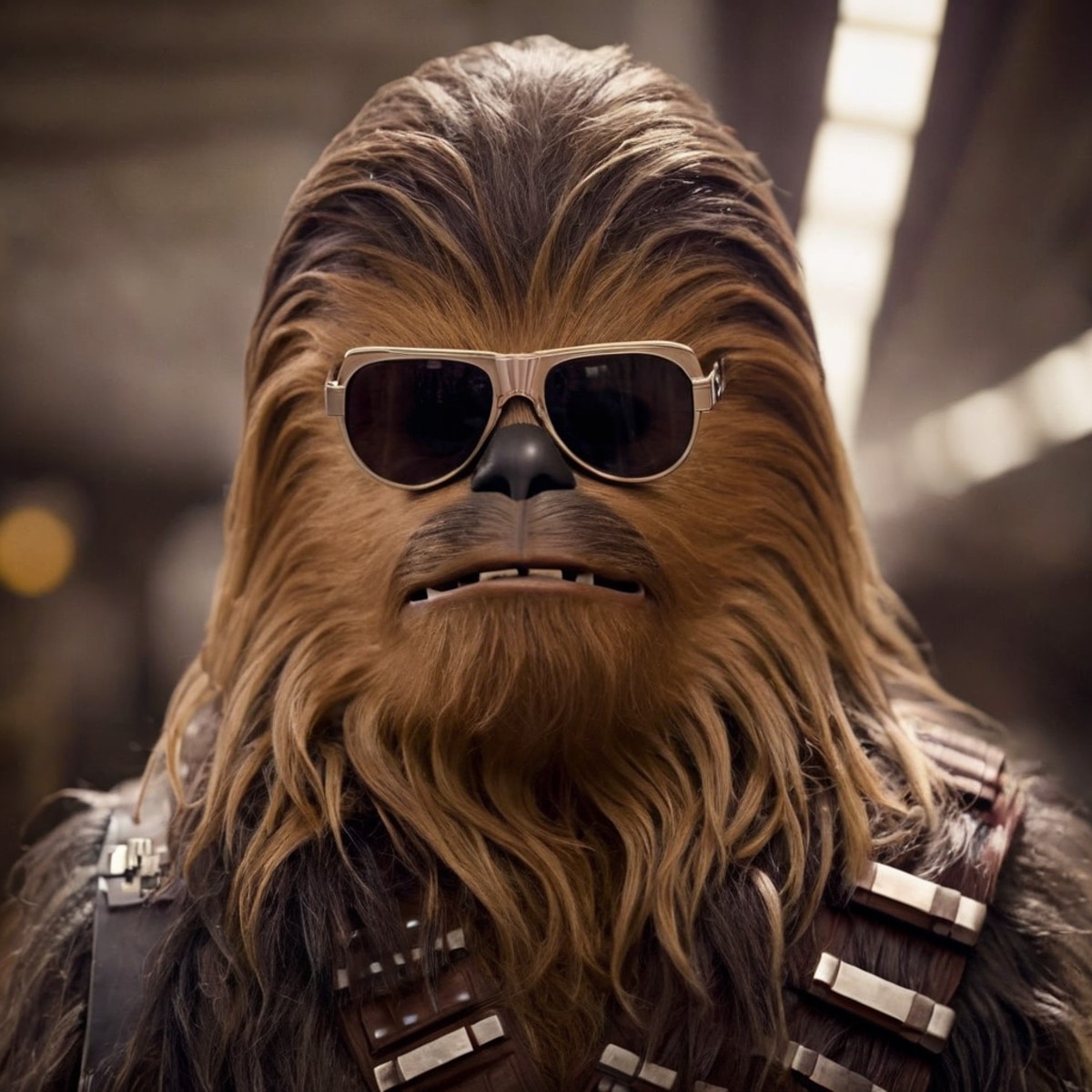 cinematic film still of  <lora:Chewbacca:1.2>
Chewbacca a chewi - o - chewi character wearing glasses In Star Wars Univers...