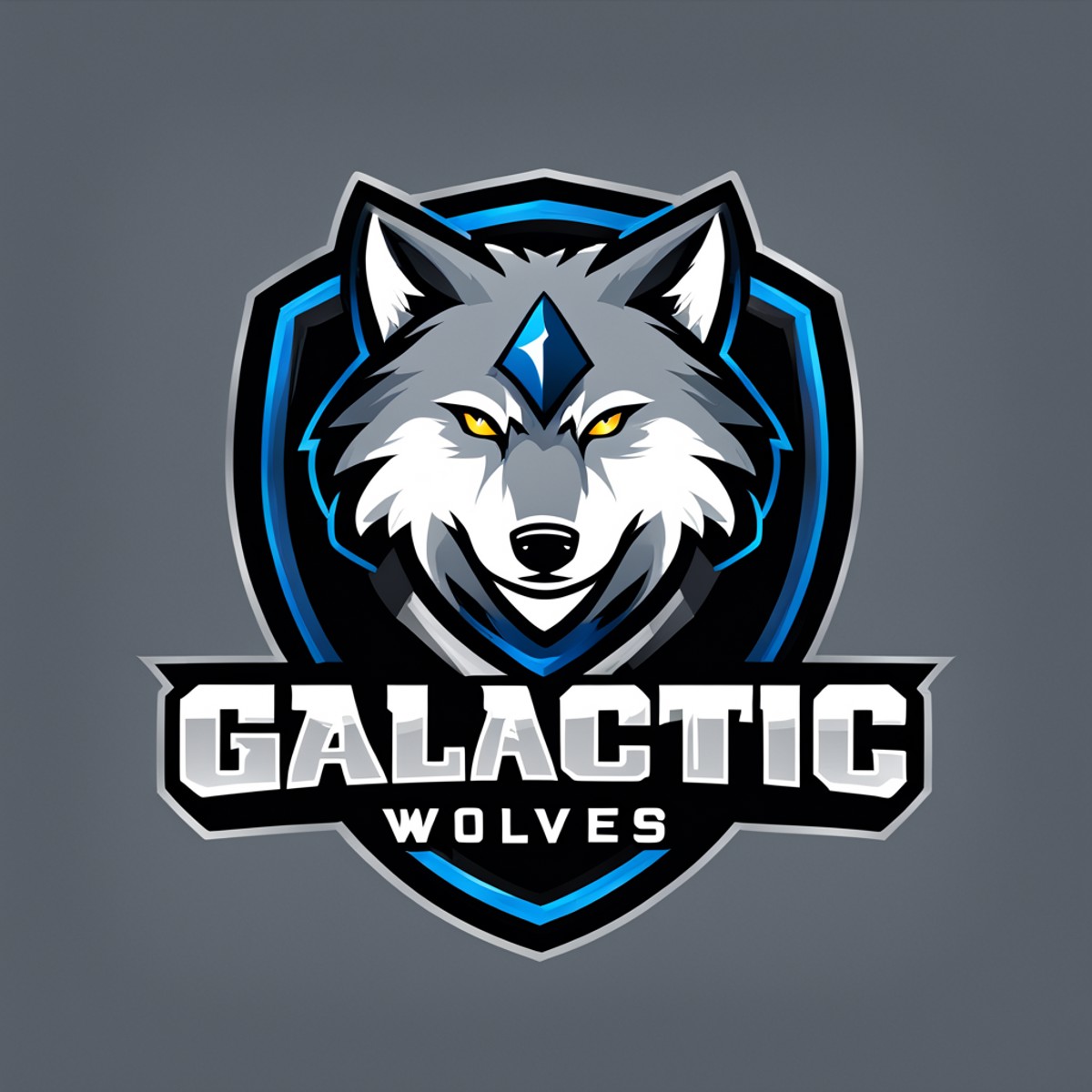 logomkrdsxl, logo for e-sports team, wolf head profile,  vector, text "Galactic Wolves",  <lora:logomkrdsxl:1>, best quali...
