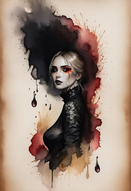 RAW profile photo, close-up, amazing artwork, masterpiece, intricate, diffused light, burning flames, dark atmosphere, masterpiece, cinematic film still of a blonde beautiful woman, detailed eyes,eyeliner, gothic dress, medium breasts, darkred lipstick, black lace turtleneck dress, tack sharp focus on eyes, Sensual, lustful, seductive,  intricate, ultra detailed, 8k, <lora:MS_DitavT_V1_32:0.6>