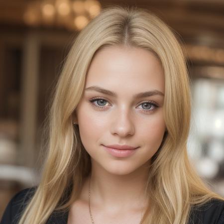 beautiful young woman portrait photo,realistic face,realistic eyes, blonde hair, realistic very light freckles on face, light brown eyes, dutch influencer, instagram model, very slightly rough skin, realistic portrait, realistic ambience light, light makeup, large breasts