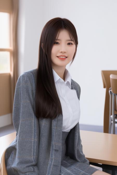 <lora:fromisHayoung:1>,Hayoung,RAW,(8k, best quality, masterpiece:1.2),(full body shot:1.4),octane render,extremely detailed CG unity 8k wallpaper,studio soft light, rim ligh,in classroom,sunlight,sitting on chair,(school uniform:1.5),hyper realistic detail shiny skin,ultra detailed,(ultra realistic:1.5),(looking at viewer:1.2),(intricate:1.2),(photorealistic:1.4),chair,desk,1girl,(skinny:1.3)