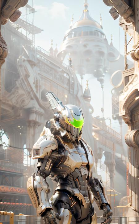 cinematic film still ((bright neon colors)), (top-quality, 8K, masterpiece:1.3) A photo of a sleek, humanoid robot, playing a musical instrument, wearing a stylish jacket, on a modern stage taken with a prime lens highly detailed, detailed skin, dramatic spotlighting <lora:IvoryGoldAIv2:1> ivory gold <lora:Niji:1> mecha . shallow depth of field, vignette, highly detailed, high budget, bokeh, cinemascope, moody, epic, gorgeous, film grain, grainy