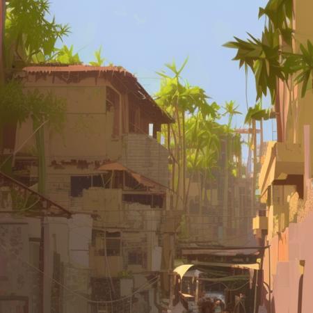 <lora:unfinishedgrace-v2-000008:1> silkenrendering style, vegetation, overgrowth, street, poverty, urban