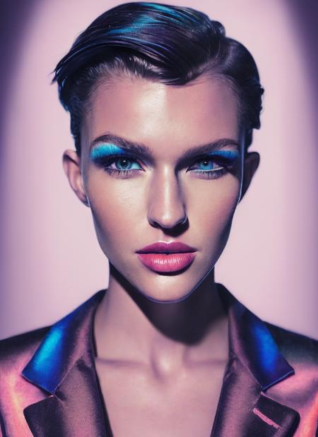 analog style, modelshoot style, portrait of sks woman in tuxedo, (perfect eyes), energetic and colorful streams of light (photo, studio lighting, hard light, sony a7, 50 mm, matte skin, pores, concept art, colors, hyperdetailed), with professional color grading, soft shadows, bright colors, daylight, <lora:locon_ruby_v1_from_v1_64_32:1.3>