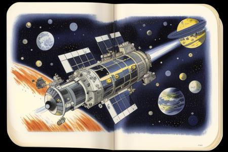 a children's book illustration of a space station by  youwillgotothemoon3
trending on artstation,award winning,highly detailed,intricate,masterpiece,best quality,