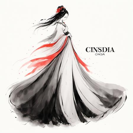 <lora:C_Freehand_Brushwork-000010:1>A girl with a dress that says Cinsdia