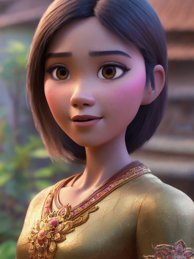 (pixarstyle) a waist-length portrait of a thai girl, natural skin texture, 4k textures, hdr, intricate, highly detailed, s...