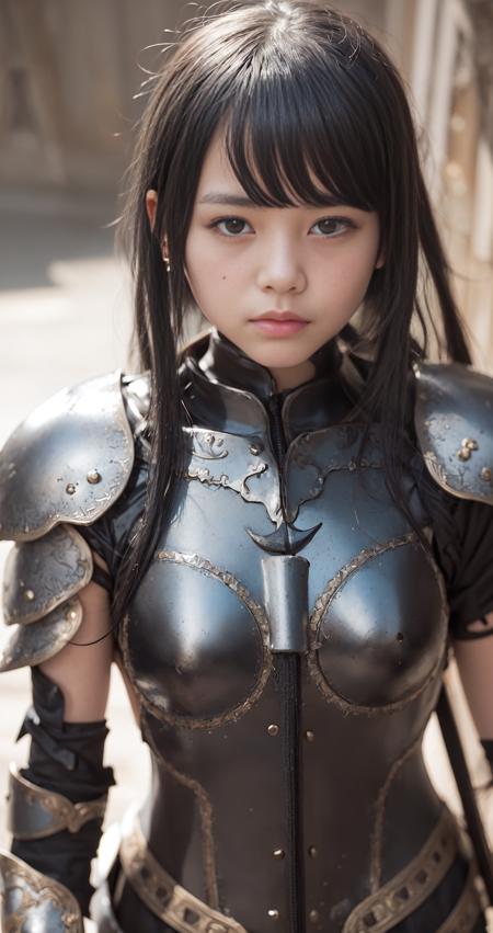 1girl, black eyes, black hair, fantsy, armor