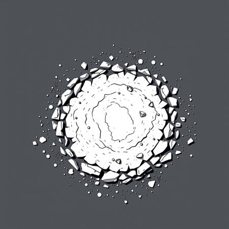 a overhead view of a piece of flat dirt, in a black and white lineart style as a tile from a video game tileset, viewed directly from overhead, flat 2D minimalist style, black and white monochrome color pallete, (stylized 2D, vector art), (sqaure 2D tile design), (solid colors, thick-linework), white outline, black background, HDR, UHD, overall design is square, minimalist,
