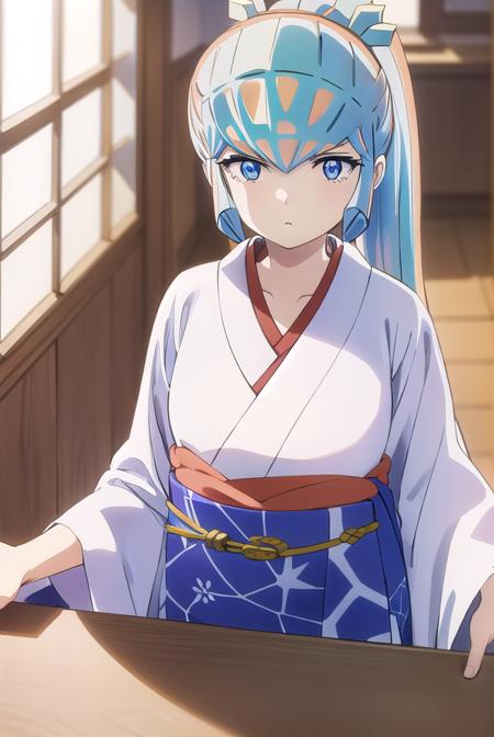 uruseiyatsuraoyuki, <lora:urusei yatsura oyuki s1-lora-nochekaiser:1>,
oyuki, long hair, blue eyes, blue hair, ponytail,
BREAK japanese clothes, kimono, sash, white kimono, obi,
BREAK indoors, classroom,
BREAK looking at viewer, (cowboy shot:1.5),
BREAK <lyco:GoodHands-beta2:1>, (masterpiece:1.2), best quality, high resolution, unity 8k wallpaper, (illustration:0.8), (beautiful detailed eyes:1.6), extremely detailed face, perfect lighting, extremely detailed CG, (perfect hands, perfect anatomy),