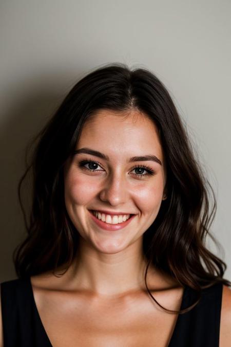 RAW photo, face portrait photo of beautiful 26 year old white woman, cute face, wearing black dress, happy face, hard shadows, cinematic shot, dramatic lighting