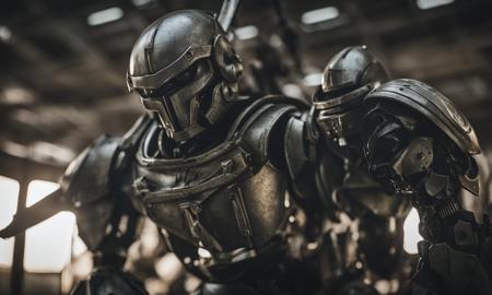 photo AscendentSoldiers style a close up of a robot holding a sword, 8k, cinematic, detail, grimdark