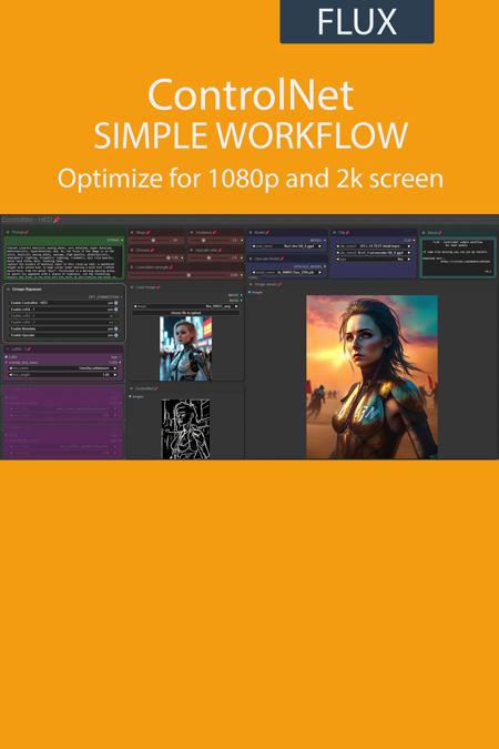 Controlnet v3 simple workflow FLUX | UPSCALE | LORA | GGUF | CIVITAI Metadata v4.3
