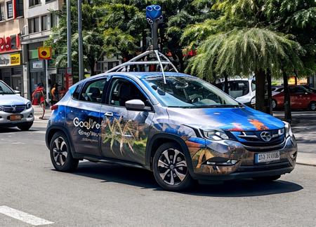 (gsv car), (google streetview car), car spotting, camo car,  high definition, hd, 8k, 4k, absurdres, highres,  <lora:Google_Streetview_Car:1>, urban, city, dense, asia