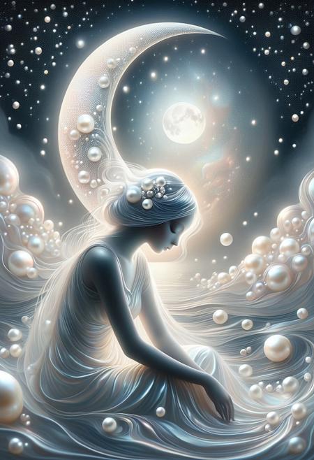 boorish Pearlum moon, surreal and ethereal style, enigmatic figure, mystery, introspection, dreamlike abstraction, soft-focus photography, subconscious elements, delicate, poetic, enigmatic allure, profound contemplation, inner reflection, human psyche, mysteries of existence.