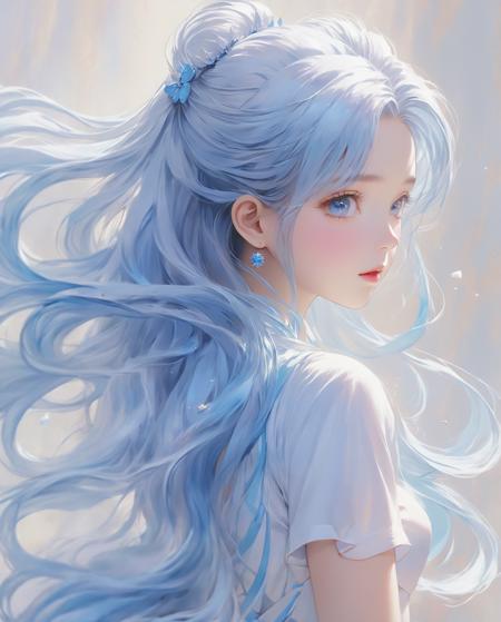 (((masterpiece,best quality))),((good structure,Good composition,good atomy)),((clear, original,beautiful)),1girl,long hair,( white blue theme:1.3),qingsha,seecolor,looking down,