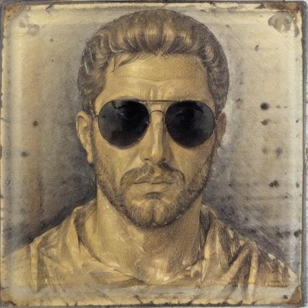 a handsome Greek man with a beard wearing black mirrored sunglasses by gold_glass <lora:gold_glass_S:1>, 8k uhd, high quality