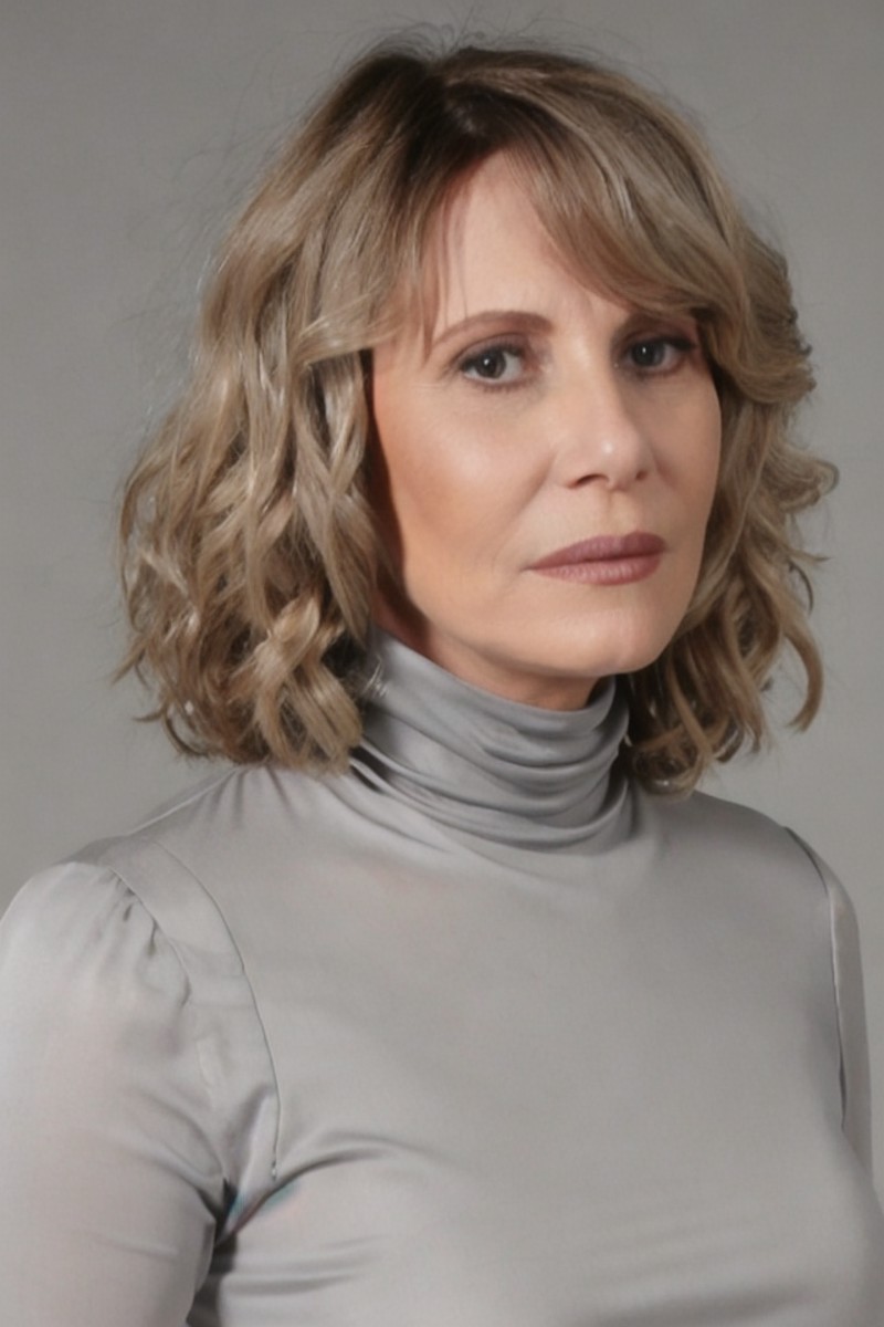 Photo of r3n4t4sorr4h woman, gray turtleneck blouse, confused