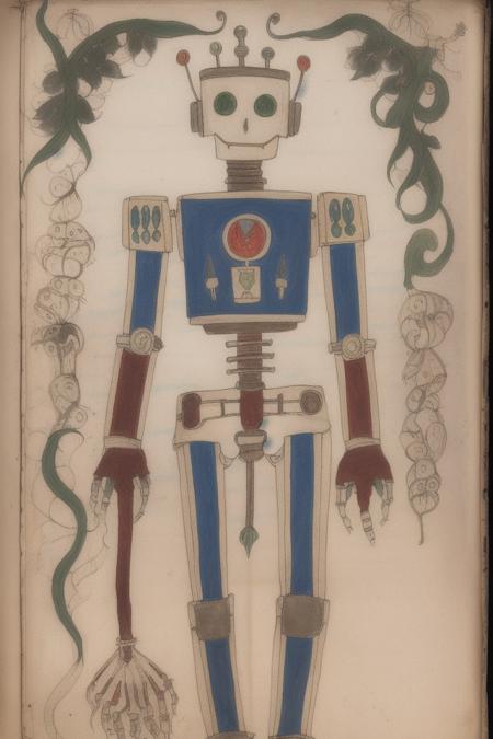 a robot by  VoynichManuscript <lora:VoynichManuscript:1>