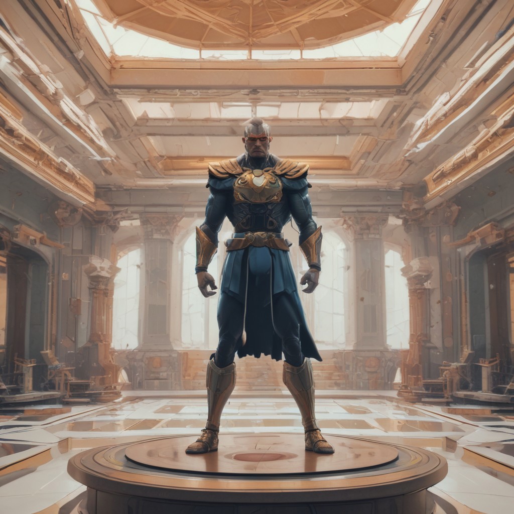 3d parallax view effect, muscular magician man, tiktok, portrait mode photo, on a landing pad, filmation animation, earthwave, standing on two legs, motu, spinning whirlwinds, super wide shot, pincushion lens effect, trending on artstation, by james gurney and greg rutkowski