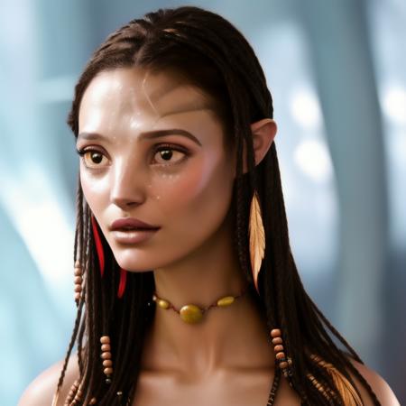 Portrait of a ((stunning)) woman <lora:neytiri1-10:0.7>  <lora:eliolsen1-10:0.5> mouth slightly open , high quality, 4K, photorealistic, realistic skin texture, gorgeous, angelic, ethereal, exotic, sexy