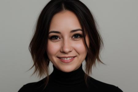 RAW photo, face portrait photo of beautiful 26 y.o woman, cute face, wearing black dress, happy face, hard shadows, cinematic shot, dramatic lighting