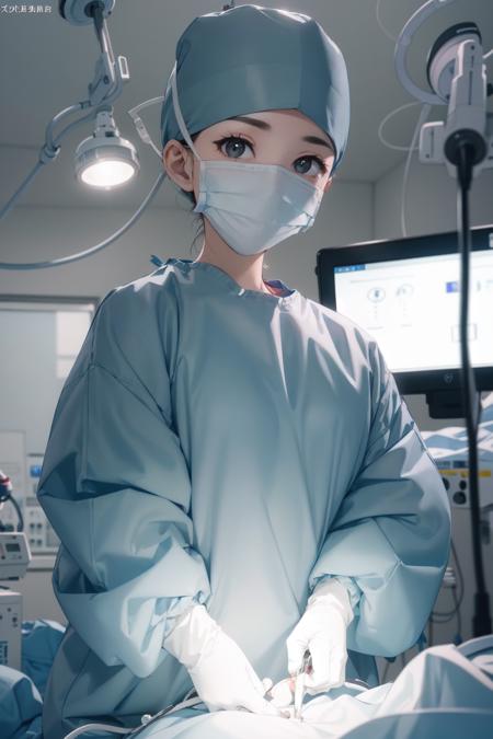 surgical outfit, surgical mask,  surgical gloves, surgical cap,