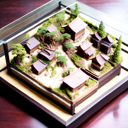 photo, a miniature model of a japanese village in a glass box (IsoJapan style:1) <lora:djzIsoJapanV21:1>