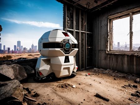 androbottopo robots in a post-apocalyptic megalopolis scenery, professional photography, intricate detail, high quality, very sharp, <lora:hjandrobottopo_v10:0.7>