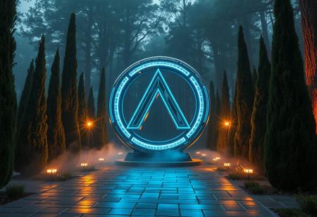 “A cinematic, high-tech reinterpretation of the Algiz rune set within an Italian-inspired forest scene, captured with a Sony prime lens for sharp clarity and rich tonal contrast. The Algiz symbol is now an ultra-modern, metallic structure, glowing in sleek, neon blue and white LED lines that pulse with a soft hum. It stands amidst carefully manicured cypress trees and polished stone pathways, reminiscent of Italian landscape design. The symbol’s reflective surface mirrors the surrounding lights, casting a web of intricate, high-tech patterns across the ground and nearby trees. Warm, sophisticated lighting illuminates the scene from below, reminiscent of Italian architectural lighting that highlights each curve and line of the structure with precision. Floating holographic panels and glowing symbols hover in the air, lending an advanced, almost futuristic Italian flair. Mist rolls softly through, blending classic Italian elegance with cutting-edge technology, resulting in an atmosphere that feels both mystical and avant-garde, alive with layers of refined light.”