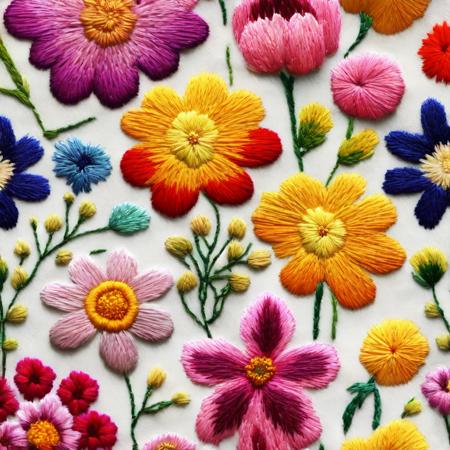 <lora:kEmbroideryRev:.9> Embroidery many flowers