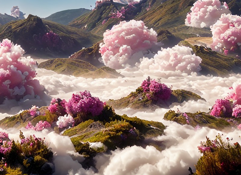a discodifland with swirling clouds and flowers, artstation, sharp focus, inspiring 8k wallpaper