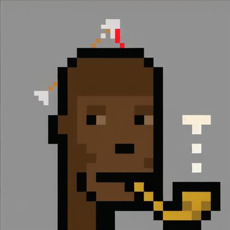 masterpiece,best quality, highres, absurdres, pxiel, simple background, grey background, monkey, solo, black eyes, brown skin, golden pipe, braid