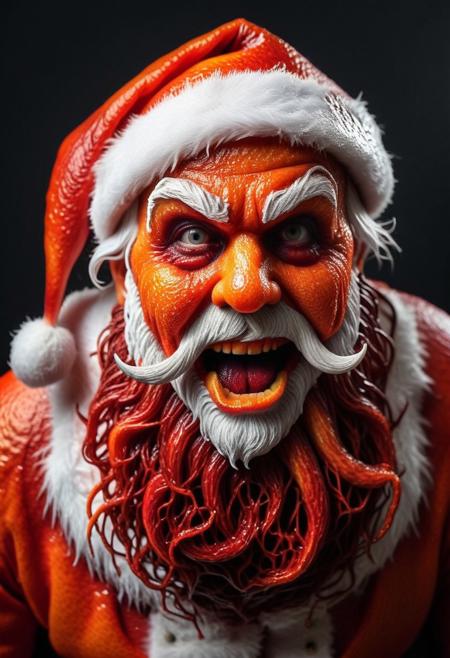 Scary Santa in blood orange style, Horror, Dark colors, detailed, high quality, photograph