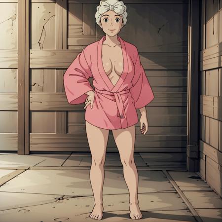 <lora:Toki003:0.7>,solo,
Toki,1woman,looking at viewer,smile,
towel on head,
pink kimono,cleavage,barefoot,
full body,standing,
indoors,