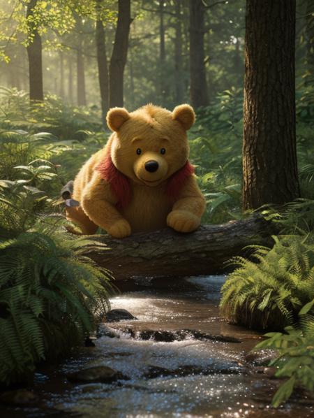 Watercolor painting HDR photo of Hyperrealistic art masterpiece of Winnie The Pooh playng with bees, in a forest clearing, early evening, The Pooh has highly textured fur <lora:xl_more_art-full_v1:0.25> . Extremely high-resolution details, photographic, realism pushed to extreme, fine texture, incredibly lifelike. High dynamic range, vivid, rich details, clear shadows and highlights, realistic, intense, enhanced contrast, highly detailed, 3D render, ((hyper realism)), sharp focus, cinematic lighting, photo realistic, hyper realistic. 4k, natural, global illumination, caustics, ratytracing, Unreal Engine, highly detailed, trending on Artstation . Vibrant, beautiful, painterly, detailed, textural, artistic