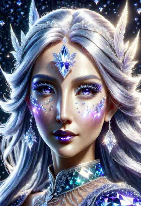 portrait of an epoch elf,  wearing a ((fairy dress, crystalline dress)), she has long glittery silver hair, perfect elven face, symmetrical eyes, fine details best quality, hyperdetailed face, photorealistic, highest quality, best shadow, highly detailed. photography, professional, 4k, 8k HD, professional, purple colors, blue light, blue atmosphere