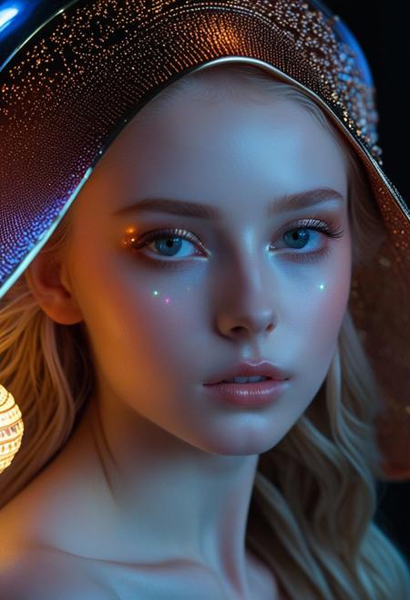 (masterpiece:1.1), (best quality:1.1), piercing ultra-details, (aesthetic:1.1), fantastic epic masterpiece, ((full-body-shot)), (dynamic standing pose:1.0) masterpiece, highest esthetic score, photo of an exquisitely beautiful pale skin european 1girl, 19-year-old, modern implementation of sci-fi  "botichhelli The Birth of Venus"starlight falls on beautiful gorgeous detailed young face. Depth of field, insane details:1.4, ultra detailed, absurdres, 1:280f Zeiss lens, long aperture,   fiery opal, platinum, obsidian, red gold ,feet in the shell, extraterrestrial sight, intricate background, style by soa nala Lee, bare feet, piercing eyes, detailed pupils, highresolution texture face, luminous face,