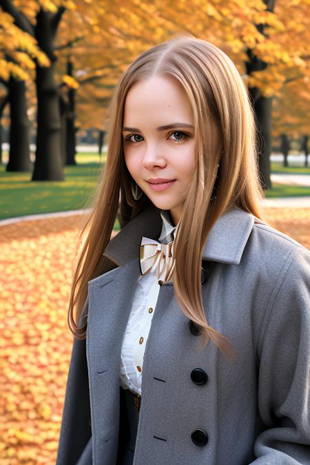 a photo of AM019_Carolina_Sampaio, blonde 25 years old woman (dressed in overcoat walking in the autumn park:1.3), closeup, (intricate details:0.9), (hdr, hyperdetailed:1.2), (natural skin texture, hyperrealism, soft light, sharp)